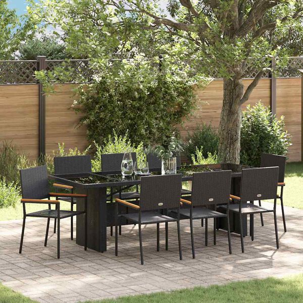 vidaXL Ensemble de salle &agrave; manger pour jardin 9 pcs Noir polyrotin
