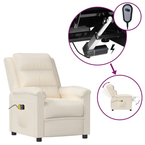 vidaXL Fauteuil &eacute;lectrique de massage Cr&egrave;me Velours