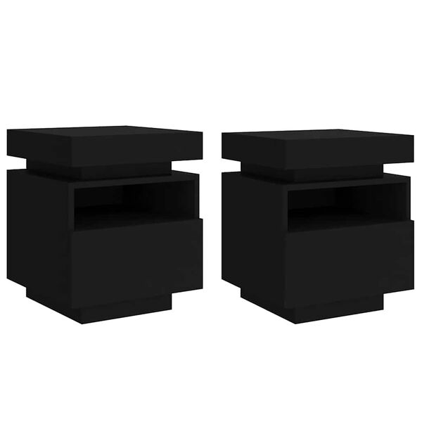 vidaXL Armoires de chevet avec lumi&egrave;res LED 2 pcs noir 40x39x48,5 cm