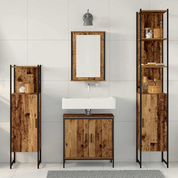 vidaXL Ensemble de mobilier de salle de bain avec &eacute;tag&egrave;re 4 pcs Marron