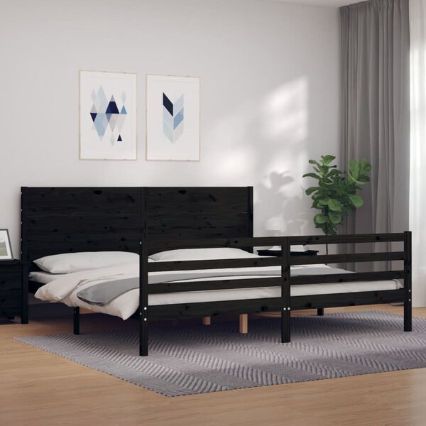 vidaXL Cadre de lit sans matelas noir 200x200 cm bois massif