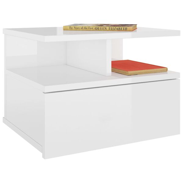 vidaXL Table de chevet flottante Blanc brillant Bois d'ing&eacute;nierie