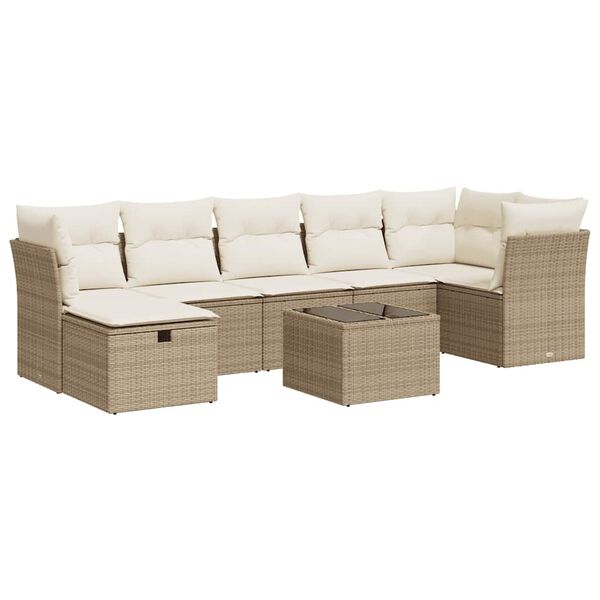 vidaXL Salon de jardin avec coussins 8 pcs beige r&eacute;sine tress&eacute;e