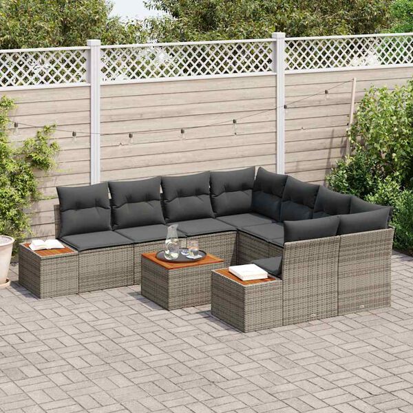 vidaXL Ensemble de canap&eacute; de jardin avec coussin 9 pcs Gris Poly rotin