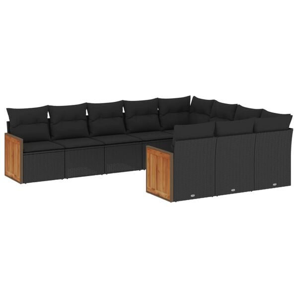 vidaXL Salon de jardin 10 pcs avec coussins noir r&eacute;sine tress&eacute;e