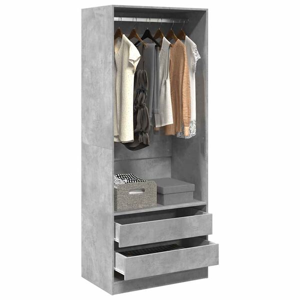 vidaXL Garde-robe gris b&eacute;ton 80x50x200 cm bois d'ing&eacute;nierie