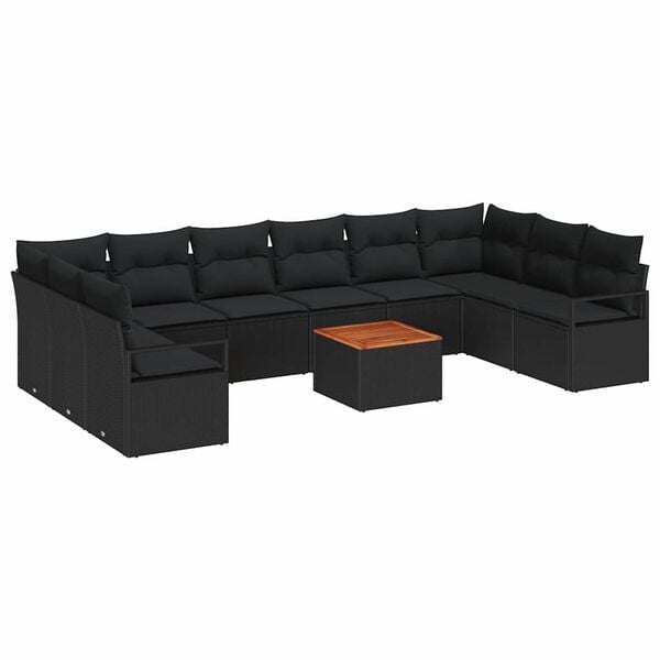 vidaXL Ensemble de canap&eacute; de jardin avec coussin 11 pcs Noir polyrotin