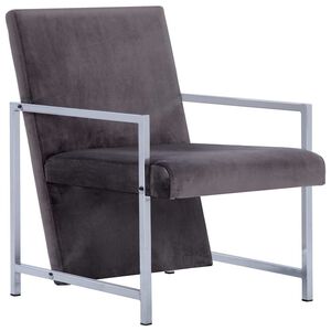 vidaXL Fauteuil avec pieds chrom&eacute;s gris fonc&eacute; velours