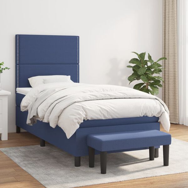 vidaXL Sommier &agrave; lattes de lit avec matelas Bleu 100x200 cm Tissu
