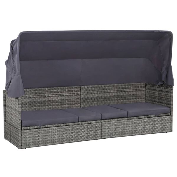 vidaXL Lit de jardin avec auvent Gris 205x62 cm R&eacute;sine tress&eacute;e