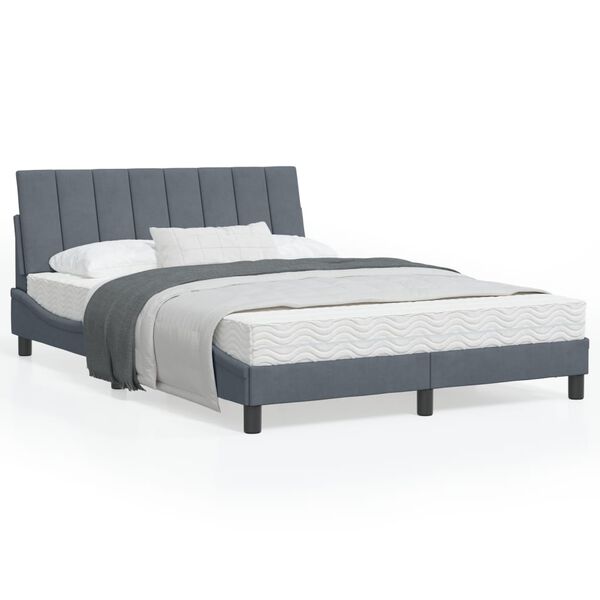 vidaXL Lit avec matelas Hanko gris fonc&eacute; 120x200 cm velours