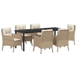 vidaXL Ensemble de salle &agrave; manger pour jardin 7 pc Beige polyrotin