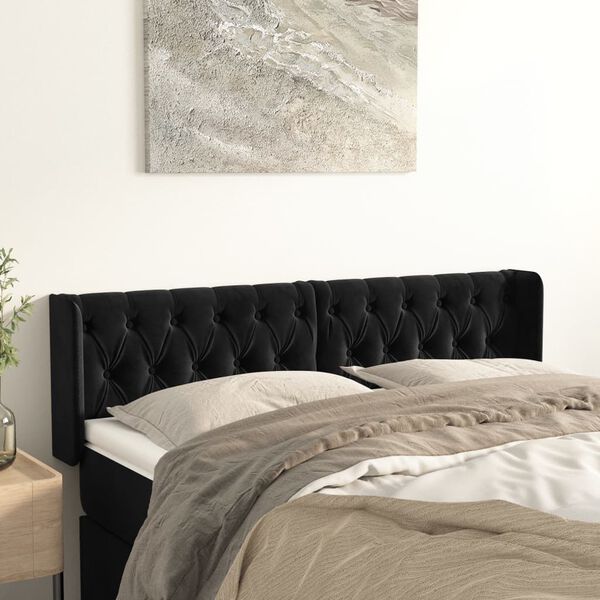 vidaXL T&ecirc;te de lit avec oreilles Noir 163x16x78/88 cm Velours