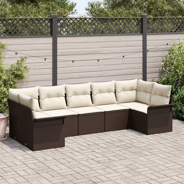 vidaXL Ensemble de canapé de jardin 7 pcs Marron Poly rotin
