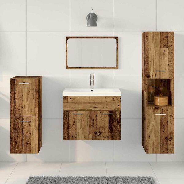vidaXL Ensemble de mobilier de salle de bain avec &eacute;tag&egrave;re 5 pcs Marron