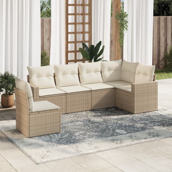 vidaXL Salon de jardin avec coussins 6 pcs beige r&eacute;sine tress&eacute;e