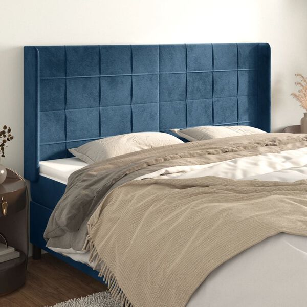 vidaXL T&ecirc;te de lit avec oreilles Bleu fonc&eacute; 163x16x118/128 cm Velours