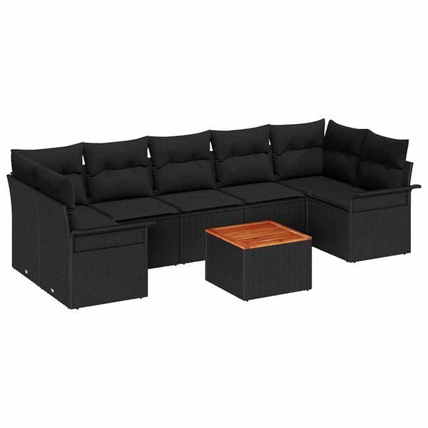 vidaXL Ensemble de canap&eacute; de jardin avec coussin 8 pcs Noir polyrotin