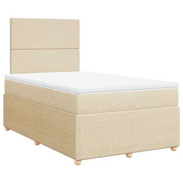 vidaXL Sommier &agrave; lattes de lit avec matelas cr&egrave;me 120x190 cm tissu