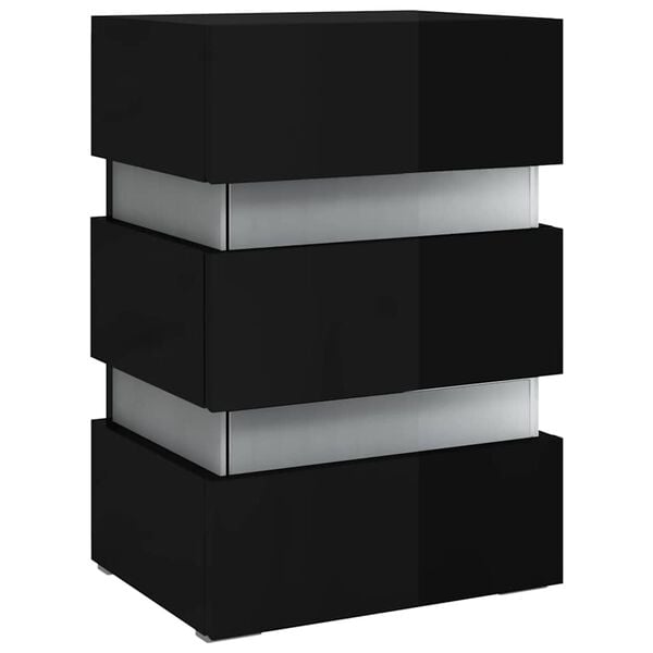 vidaXL Table de chevet à LED noir brillant 45x35x67 cm bois ingénierie