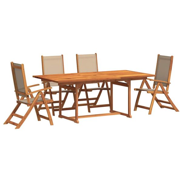 vidaXL Ensemble &agrave; manger de jardin 5pcs bois d'acacia solide textil&egrave;ne