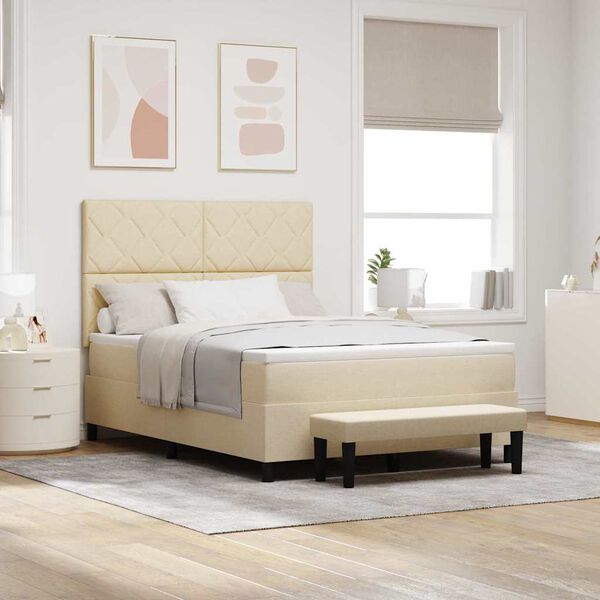 vidaXL Lit &agrave; ressorts avec t&ecirc;te de lit Cr&egrave;me 160 x 200 cm tissu