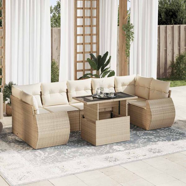 vidaXL Salon de jardin avec coussins 8 pcs beige r&eacute;sine tress&eacute;e