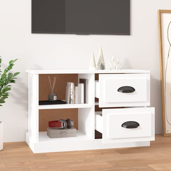 vidaXL Meuble TV blanc brillant 73x35,5x47,5 cm bois d'ing&eacute;nierie