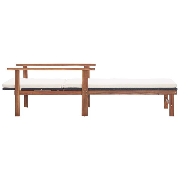 vidaXL Chaise longue et coussin R&eacute;sine tress&eacute;e et bois d'acacia Noir