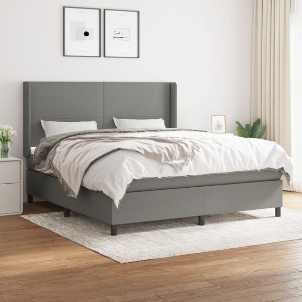 vidaXL Sommier &agrave; lattes de lit avec matelas Gris fonc&eacute; 180x200cm Tissu