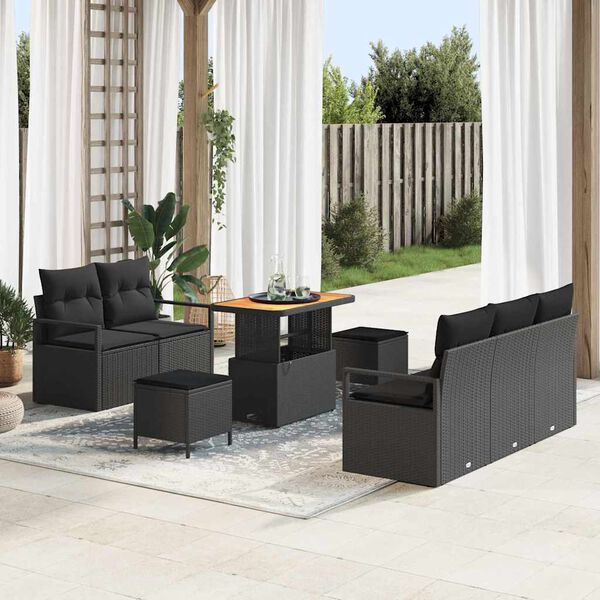 vidaXL Ensemble de canap&eacute; de jardin avec coussin 8 pcs Noir