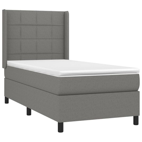 vidaXL Sommier &agrave; lattes de lit avec matelas Gris fonc&eacute; 90x200 cm Tissu