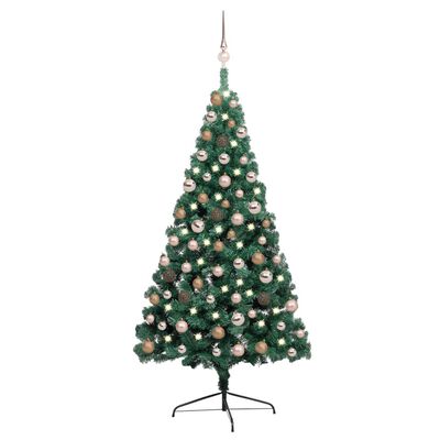 vidaXL Demi-arbre de Noël artificiel pré-éclairé et boules vert 150 cm