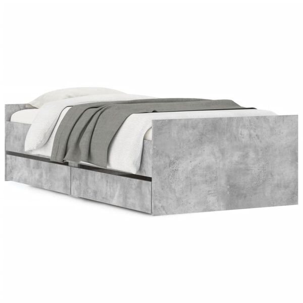 vidaXL Cadre de lit avec tiroirs sans matelas gris béton 90x190 cm