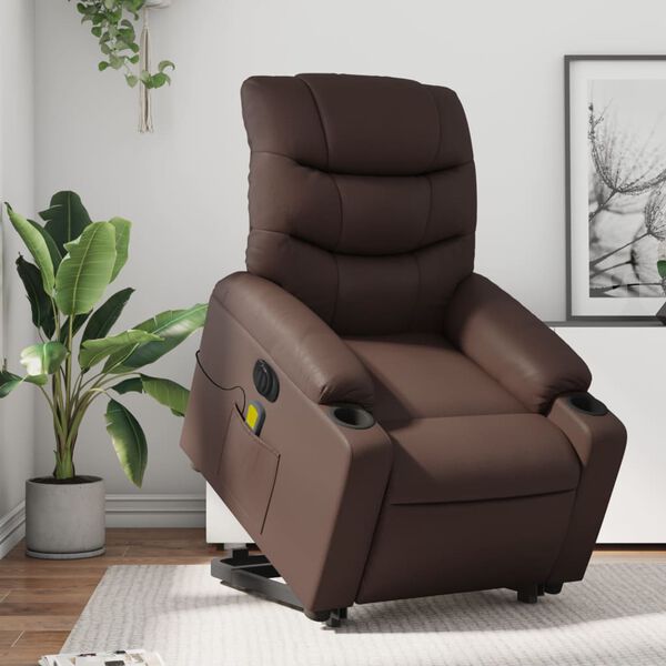 vidaXL Fauteuil inclinable de massage &eacute;lectrique marron similicuir