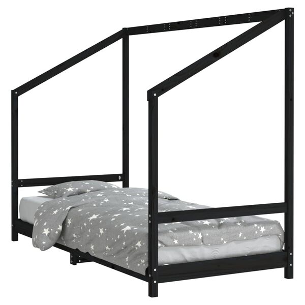 vidaXL Cadre de lit pour enfants noir 90x200 cm bois de pin massif