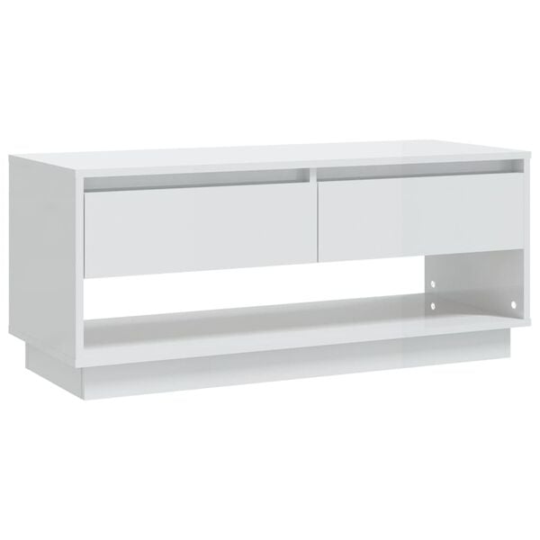 vidaXL Meuble TV blanc brillant 102x41x44 cm bois d'ingénierie