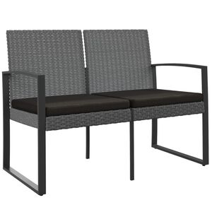 vidaXL Banc de jardin &agrave; 2 places et coussins gris fonc&eacute; PP rotin