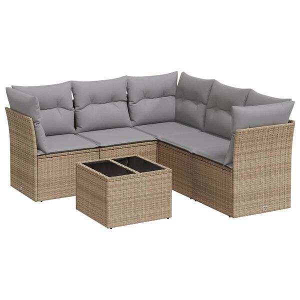 vidaXL Salon de jardin avec coussins 6 pcs beige r&eacute;sine tress&eacute;e