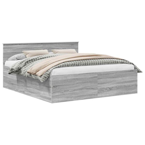 vidaXL Cadre de lit Gris Sonoma 200 x 200 cm Bois d'ing&eacute;nierie