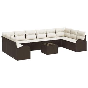 vidaXL Ensemble de canap&eacute; de jardin 11 pc Marron et Cr&egrave;me polyrotin