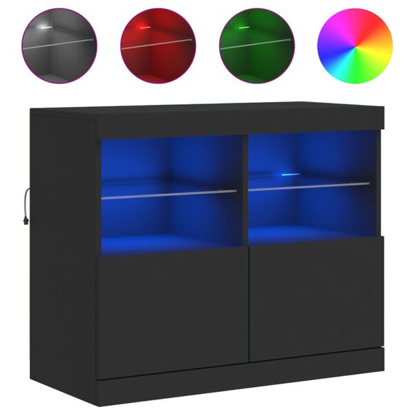 vidaXL Buffet avec lumi&egrave;res LED noir 81x37x67 cm