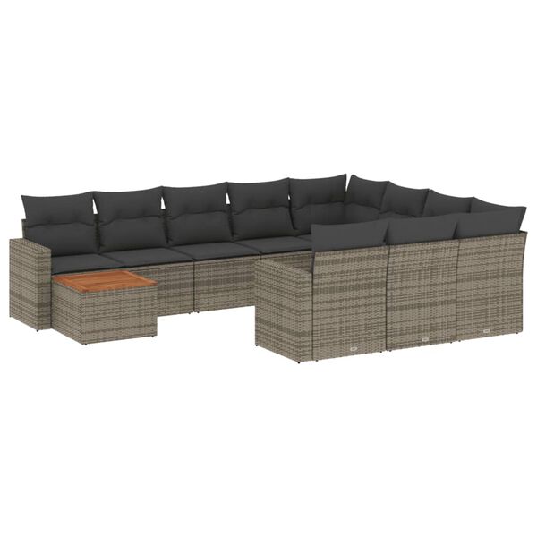 vidaXL Salon de jardin 11 pcs avec coussins gris résine tressée