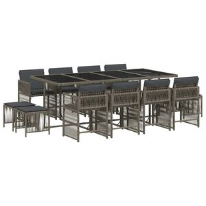 vidaXL Ensemble &agrave; manger de jardin coussins 13 pcs gris r&eacute;sine tress&eacute;e
