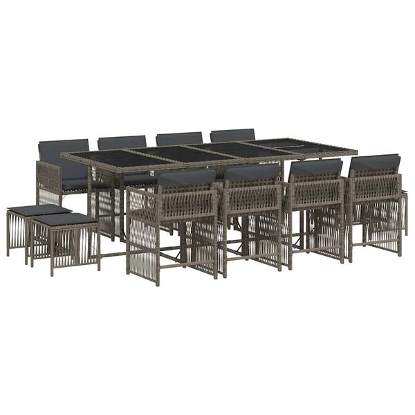 vidaXL Ensemble &agrave; manger de jardin coussins 13 pcs gris r&eacute;sine tress&eacute;e