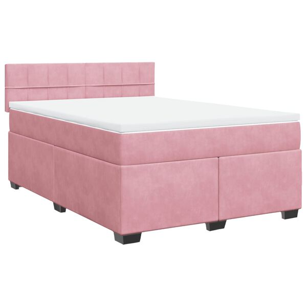 vidaXL Sommier &agrave; lattes de lit avec matelas Rose 160x200 cm Velours