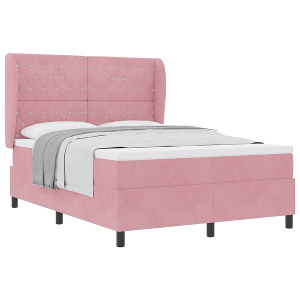 vidaXL Lit &agrave; ressorts avec matelas Rose 200 x 140 cm Polyester