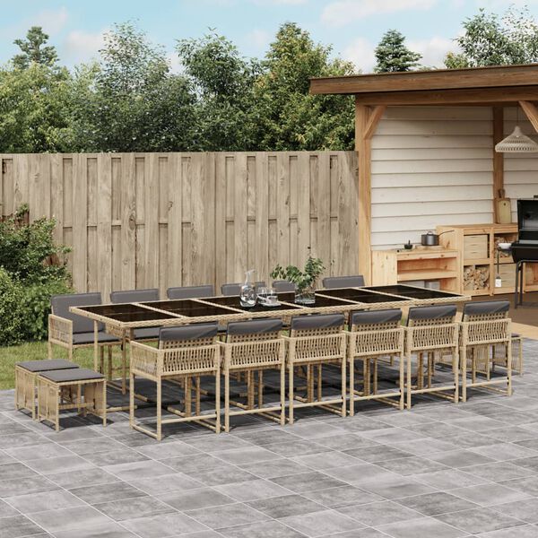 vidaXL Ensemble &agrave; manger de jardin et coussins 17 pcs m&eacute;lange beige