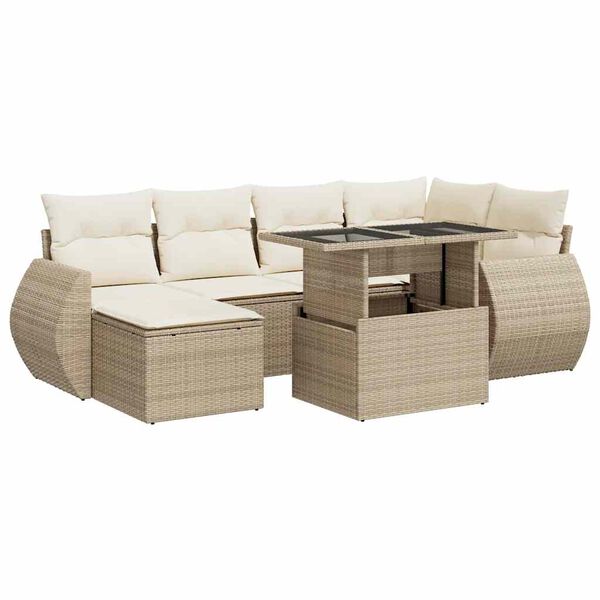 vidaXL Salon de jardin avec coussins 7 pcs beige résine tressée