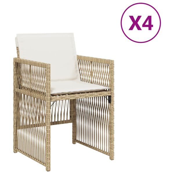 vidaXL Chaises de jardin avec coussins lot de 4 beige r&eacute;sine tress&eacute;e